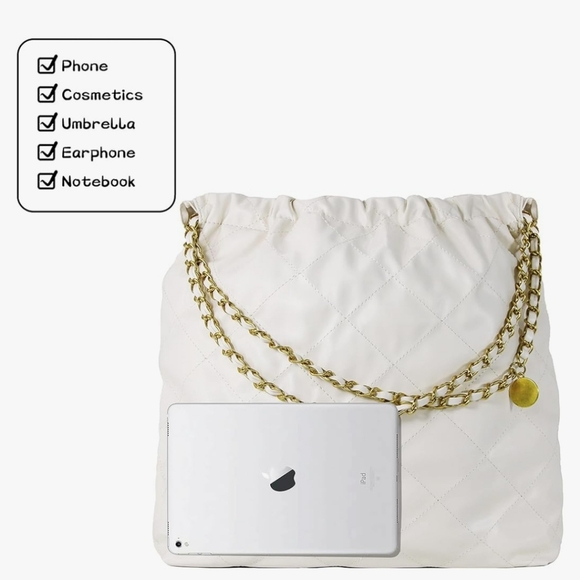 Elegant Cream Shoulder Bag with Gold Chain - Picture 5 of 16